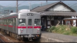 信濃竹原駅に入線・発車する長野電鉄3500系