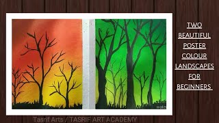 Beautiful moonlight and sunlight landscape painting with poster colour for beginners by Tasrif Arts