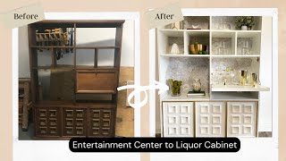 Repurposed Entertainment Center transformed into a stylish liquor cabinet. #furnituremakeover