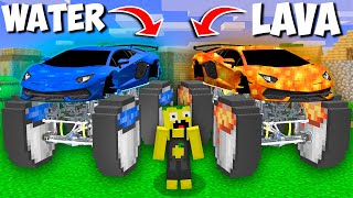 What to CHOOSE ? CAR WITH LAVA vs WATER BUCKET WHEELS in Minecraft ! NEW STRANGE CAR ! by Lemon Craft 37,825 views 2 weeks ago 11 minutes, 28 seconds