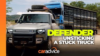 2020 Land Rover Defender rescues stuck truck! D240, P400 on the job