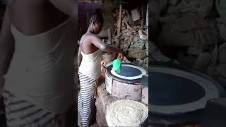 Making injera in Ethiopia at cookstove #shorts