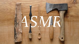 Carving a Simple long Wooden Spoon - ASMR Wood Carving