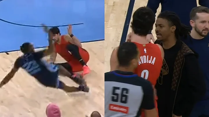 Ja Morant has words for Deni Avdija during timeout for tripping Cedric Coward 👀