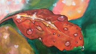 acrylic painting fall water leaf easy drops tutorial