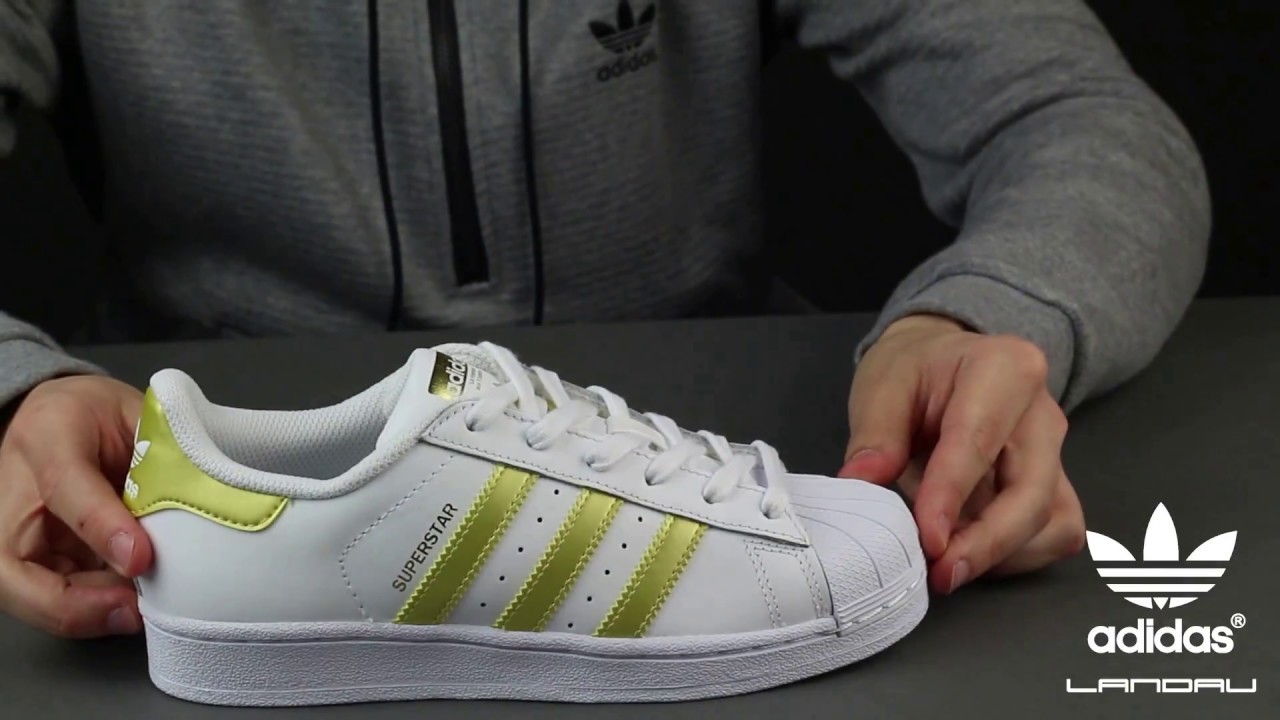 adidas white and gold superstar trainers