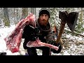 CAVEMAN Cook and Eat BONE MARROW, Bowdrill in the Woods | ASMR (Silent)