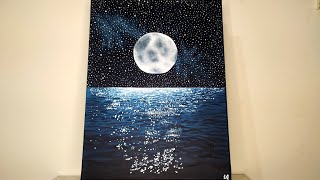 Pintura acrílica de cielo nocturno a la luz de la luna | Paso a paso