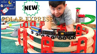Johny Unboxes New Wooden Polar Express Train Toy & Builds Giant Wooden Track Layout