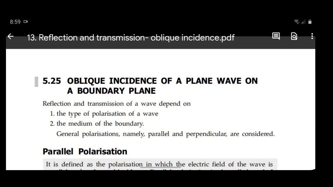 oblique incidence of plane wave on boundary plane - YouTube