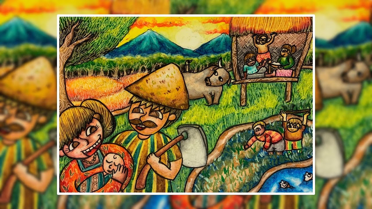 Cara Menggambar Pemandangan Gunung Sawah How To Draw Mountain Rice Field Oil Pastel Crayon YouTube