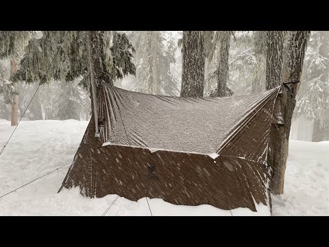 Winter Hot Tent Hammock Camping | Wood Stove Chicken Pesto Alfredo