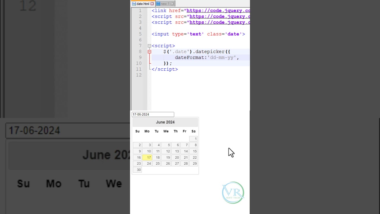 jQuery UI Date Picker #shorts  #jquery  #datepicker