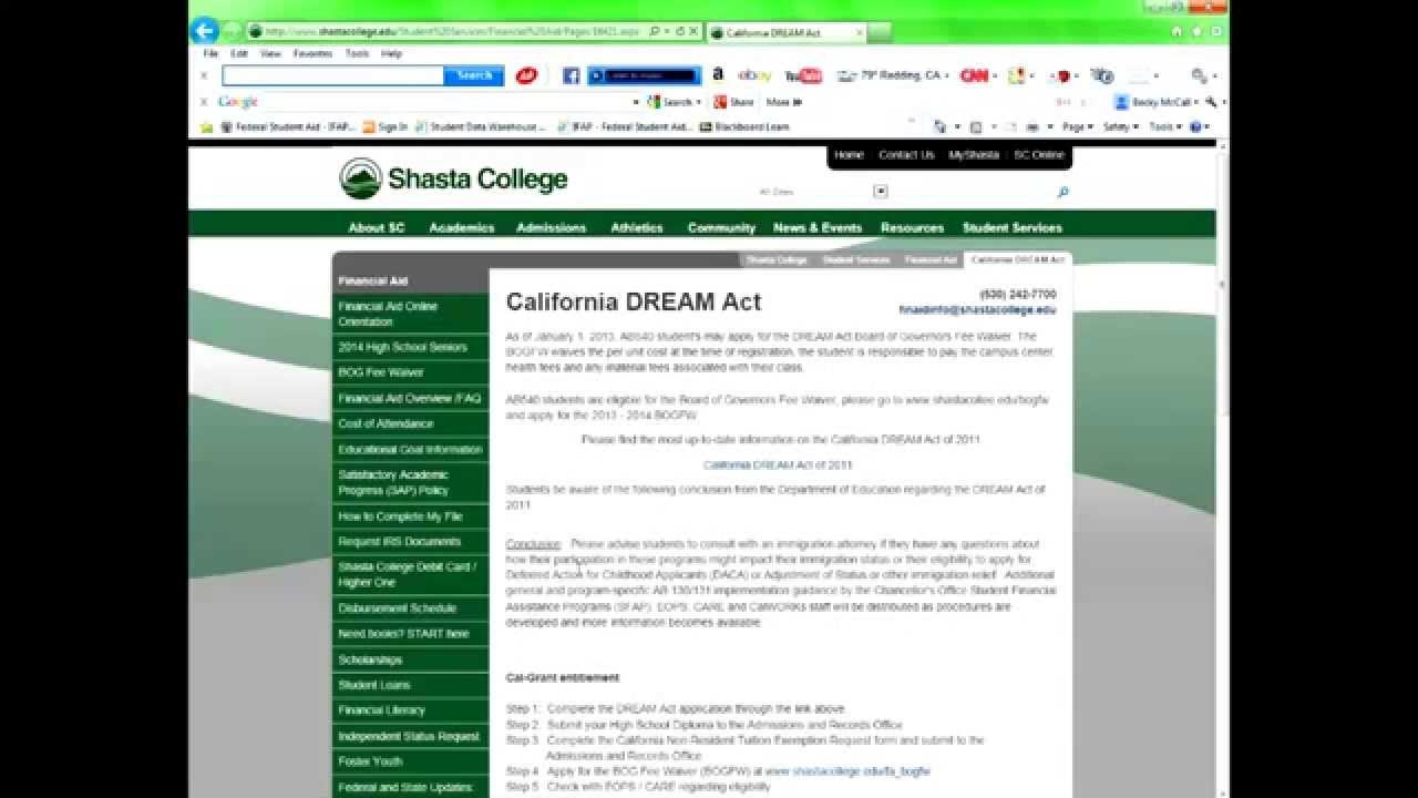 Shasta College Financial Aid Office California Dream Act Video YouTube