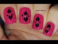 PINK & BLACK NAIL ART With Dry Marble Heart-Like Design