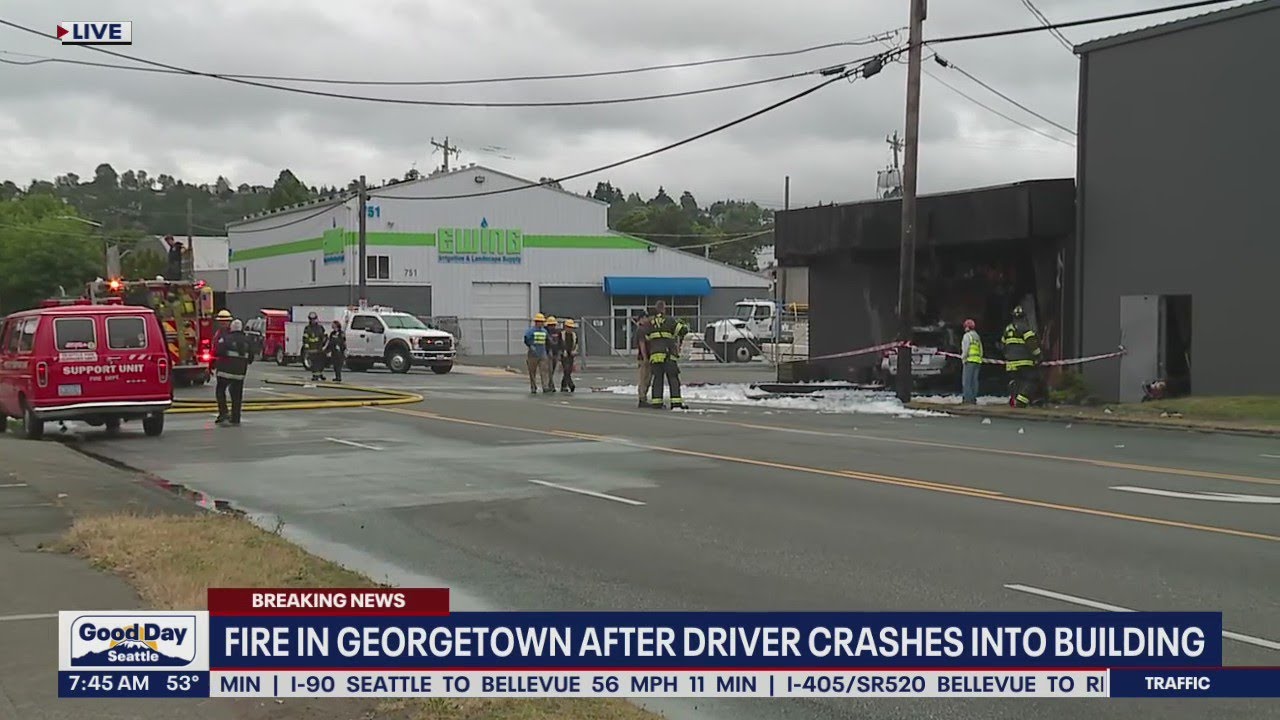 Fire in Georgetown after driver crashes into building | FOX 13 Seattle ...