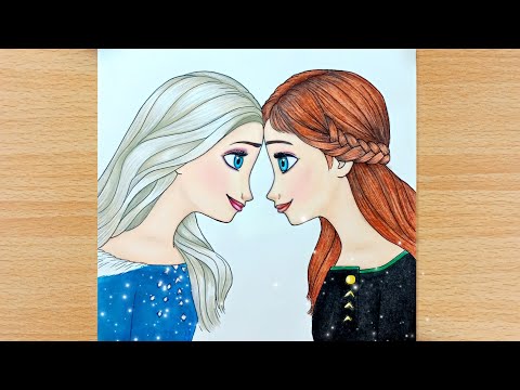 How to draw Elsa and Anna Together | Easy | Step by step | Drawing tutorial for beginners