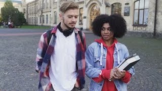 Two Students International Couple Walking at The Campus | Stock Footage - Videohive