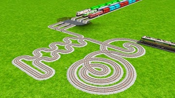 🟡 Trains Crossing Curved Risky Snake 🐍 Round Circles Railroad Tracks | beamng drive | train sim2 