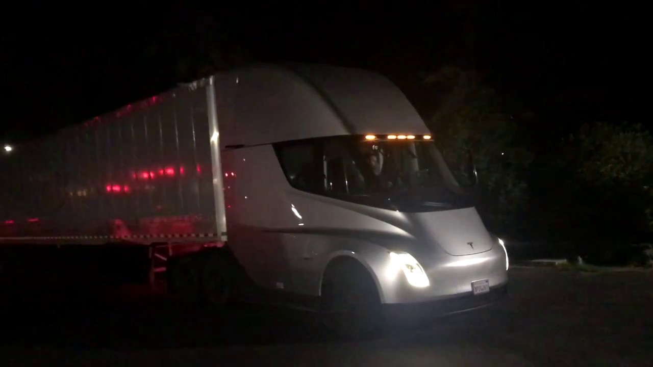 Tesla Semi Truck Spotted At Night Supercharging Highway