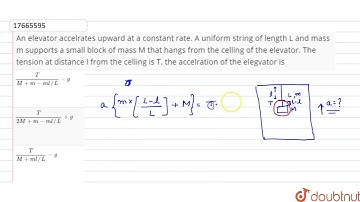 An elevator accelrates upward at a constant rate. A uniform string of length L and mass