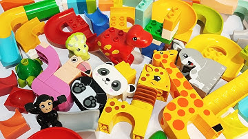 Satisfying Building Blocks coaster Marble Run ASMR Healing - funnel, Giraffe, rabbit and dinosaurs