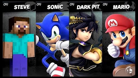Steve VS Sonic VS Dark Pit VS Mario LV 9 CPU Battle Super Smash Bros Ultimate
