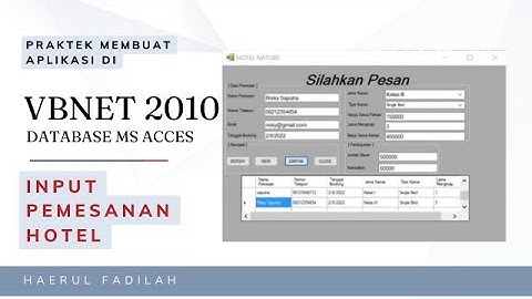 Tutorial Membuat Aplikasi input pemesanan hotel dengan visual basic 2010 database MS Acces
