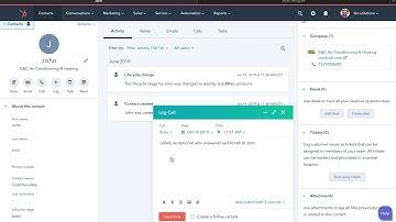 Recording activity for a contact in Hubspot