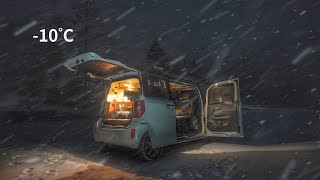 Solo Camping in Heavy Snow . Relaxing in the Car Camping . Winter Storm ASMR