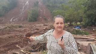 Fabiana Henicka, relata momentos de pavor durante avalanche que destruiu sua residência em Tamanduá