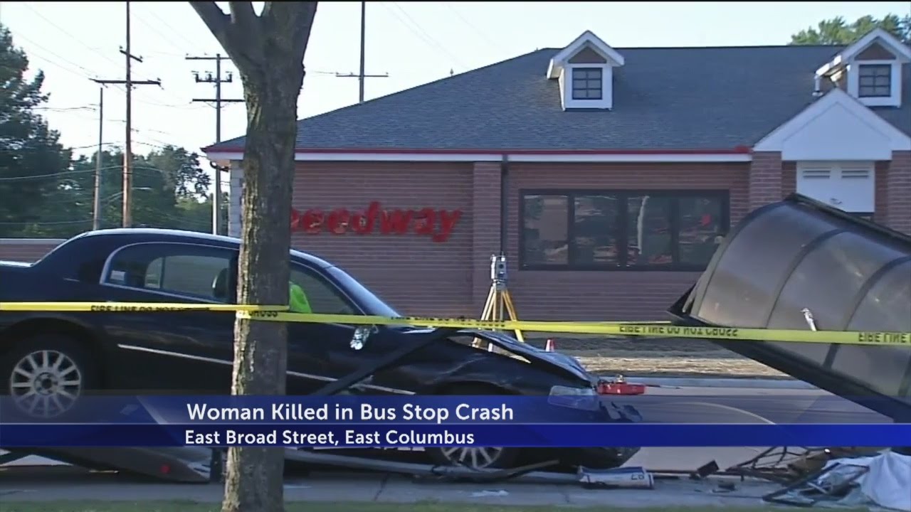 Woman killed in bus stop crash - YouTube