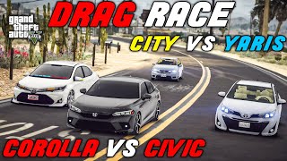 DRAG RACE🔥 | COROLLA VS CIVIC | YARIS VS CITY | GTA 5 | OFFROADING | screenshot 4