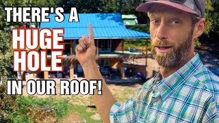 I HAD To Do It! Our Roof Has A Huge Hole!| Ridge Cap Vent Cabin Homestead Build