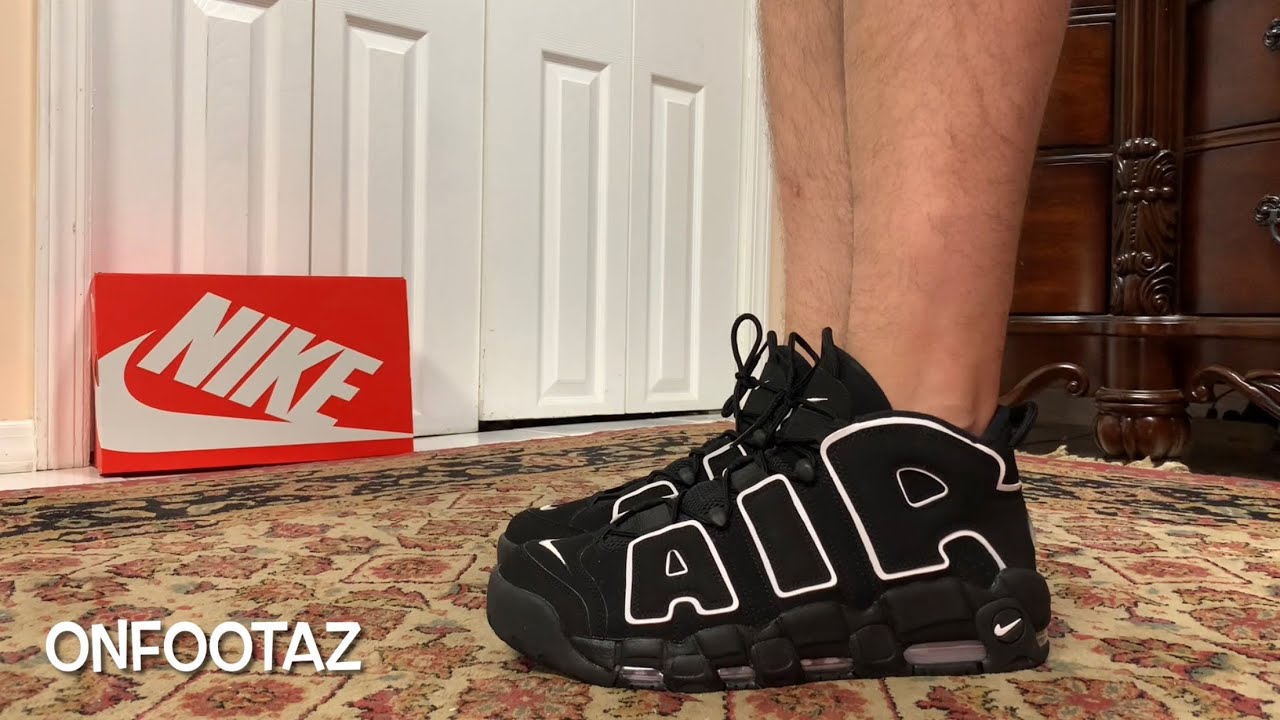 NIKE AIR MORE UPTEMPO BLACK/WHITE 2020 ON FEET 