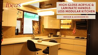 Acrylic &amp; Laminate Handless Modular Kitchen Ideas | Latest Kitchen By Ideas Modular Kitchens