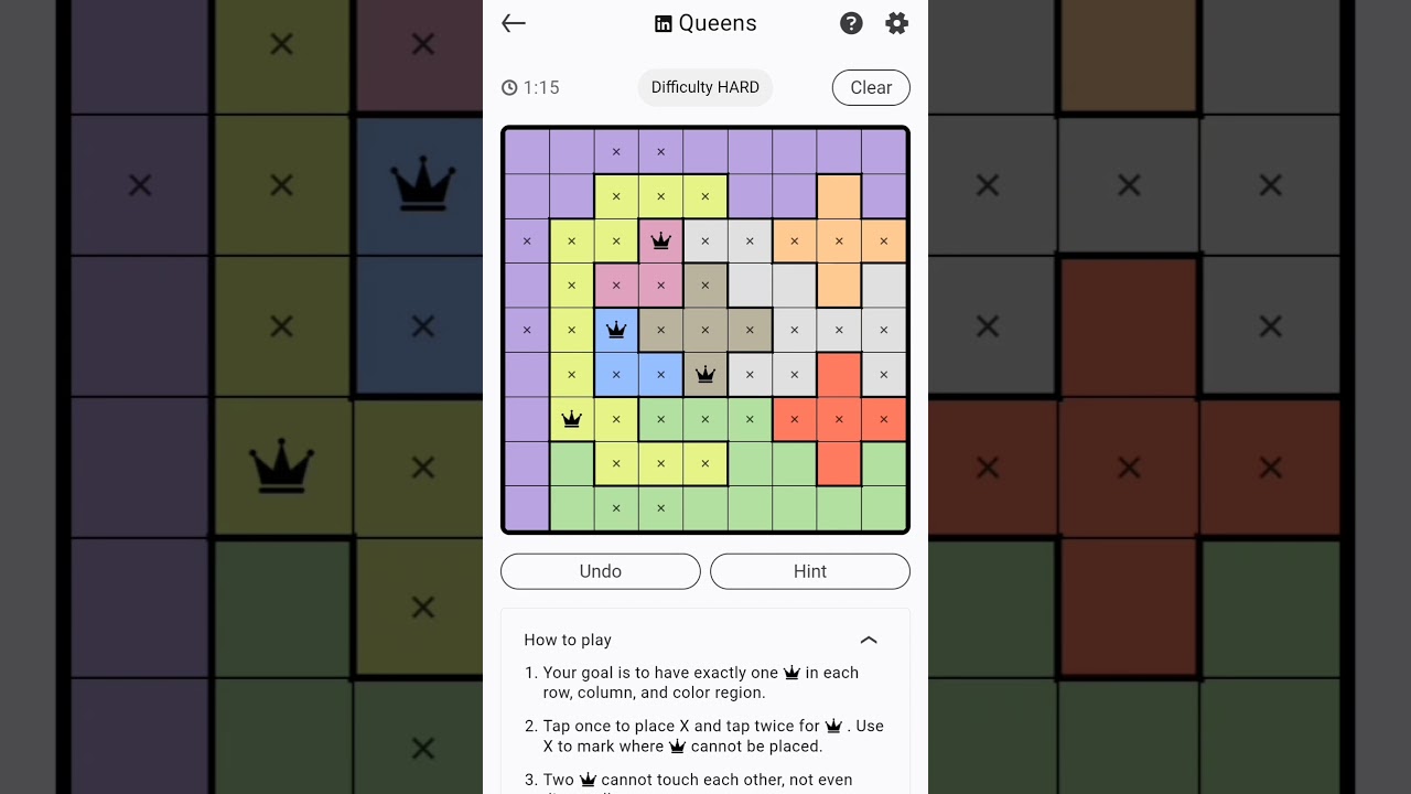 Puzzle No :- 383 (Part -1) - LinkedIn's queens puzzle game. #gaming #puzzle #braintest #brain #games