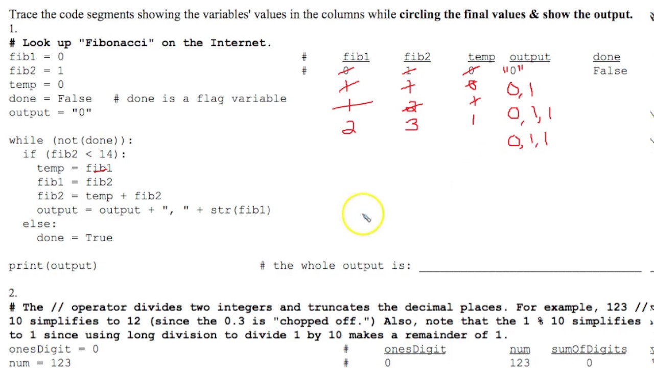 Tracing While Loops Worksheet 5 - YouTube