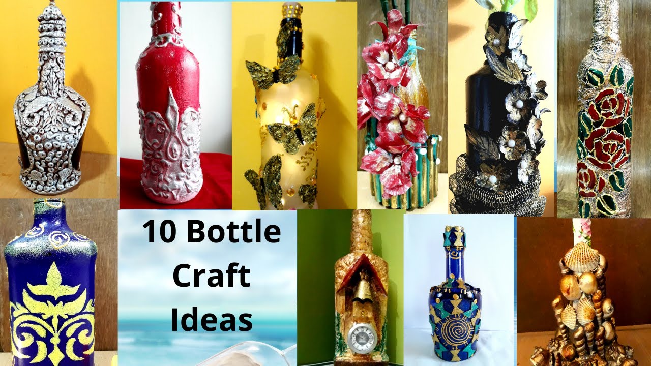 10 Bottle Craft Ideas | Upcycling Glass Bottles | Home Decoration ...