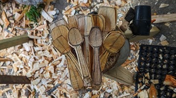 Spoon Carving - Time-lapse of axe work on 12 spoon blanks