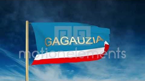 Gagauzia Flag Slider Style With Title. Waving In The Wind With Cloud Background Stock Animation