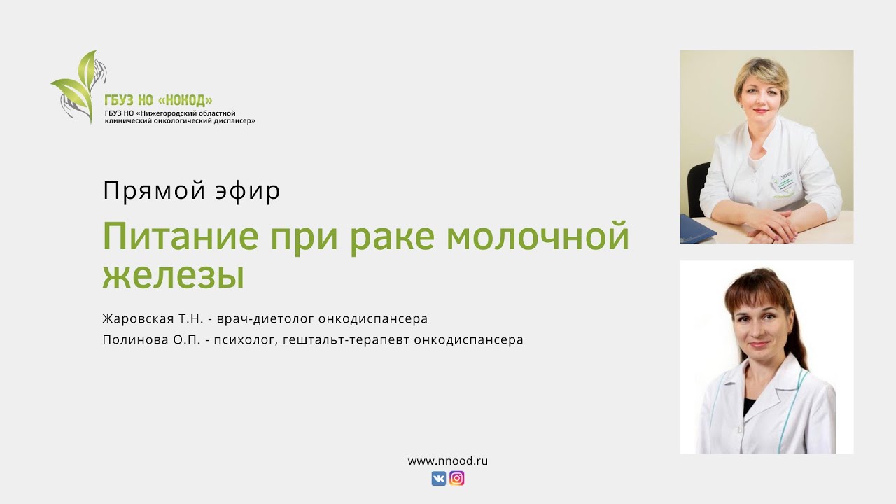 Запись прямого эфира на тему "Питание при раке молочной железы"