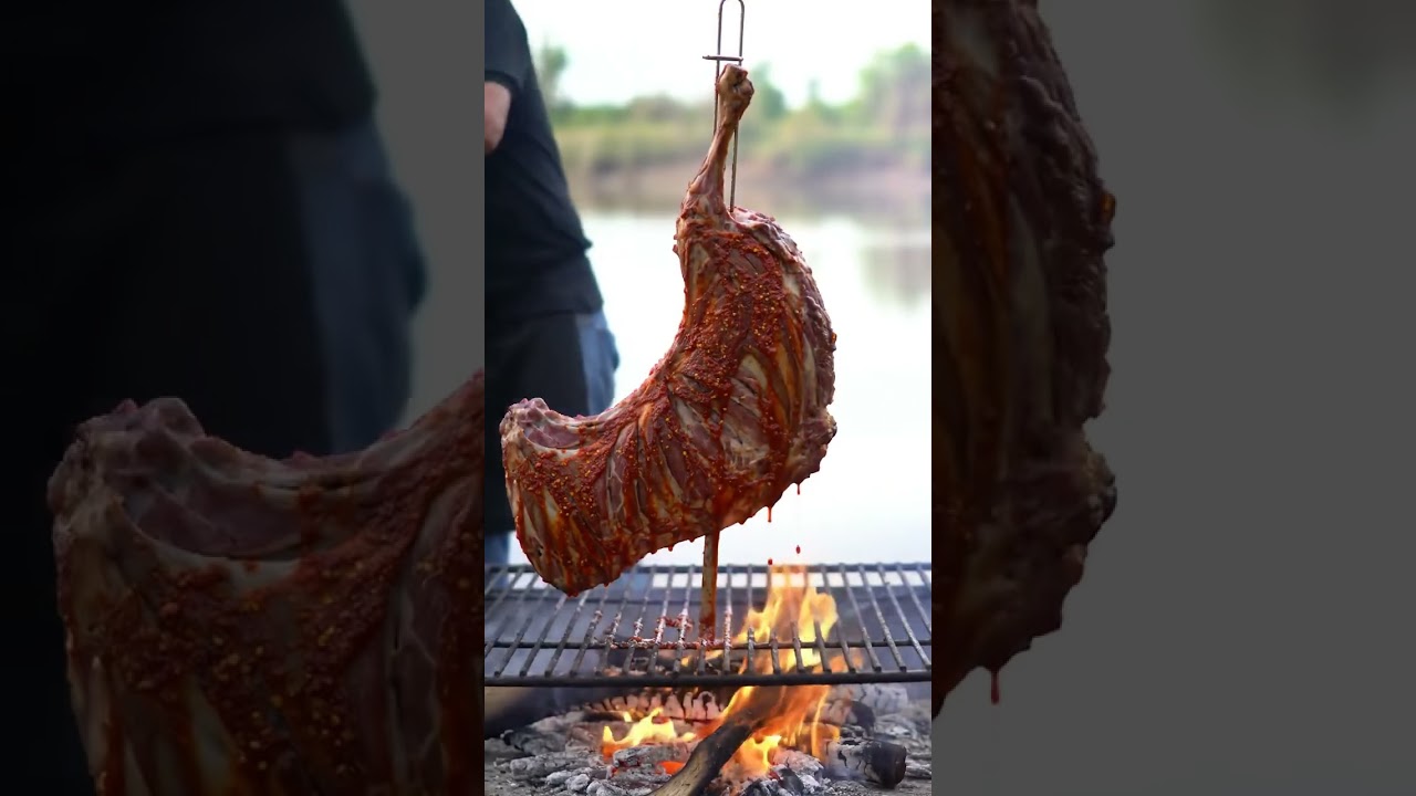 Survival Eating in the Jungle: Spicy Grill Goat Over Fire!🔥🌿 