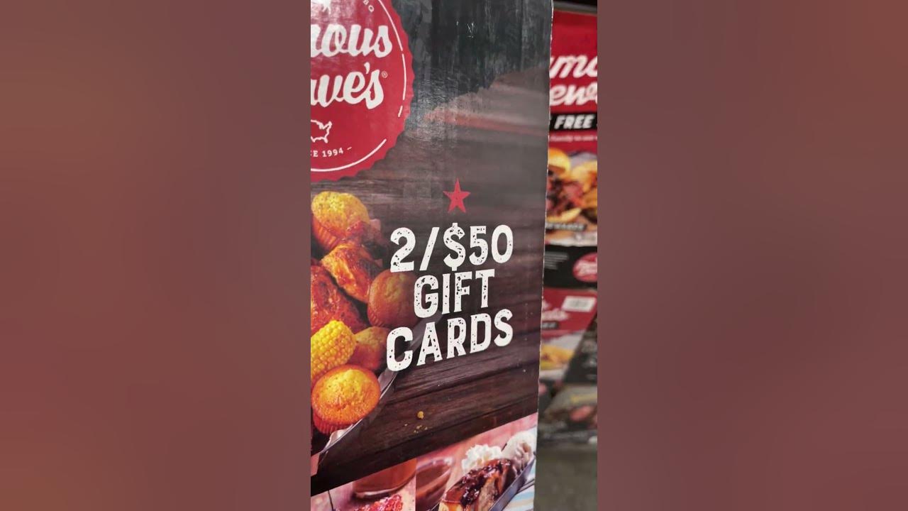 "FAMOUS DAVES TWO 50 GIFT CARDS FOR 79.99" in Costco YouTube