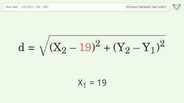 Find the distance between two points p1 (19,24) and p2 (-20,-30): Step-by-Step Video Solution