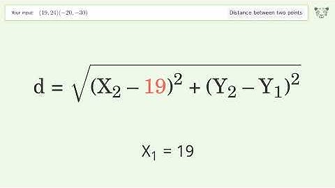 Find the distance between two points p1 (19,24) and p2 (-20,-30): Step-by-Step Video Solution