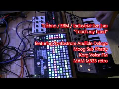 Techno / Industrial live jam with Synthstrom Audible Deluge,  Moog, Volca FM, MB33: "Touch my hand"