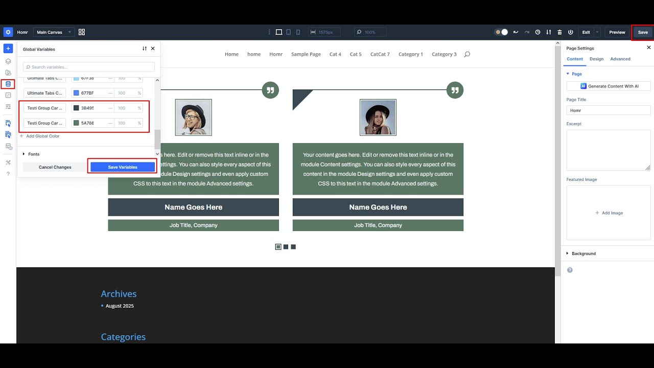How to Change Colors Globally in Divi 5 Testimonial Carousel Layout