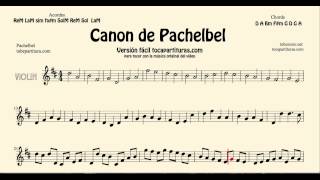 Canon de Pachelbel en D Partitura de Violín versión tocapartituras com chords