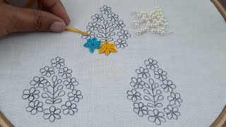 hand embroidery all over design for dress, all over embroidery tutorial with pearl beads#419